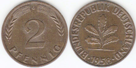 1958 G Germany 2 Pfennig A001823